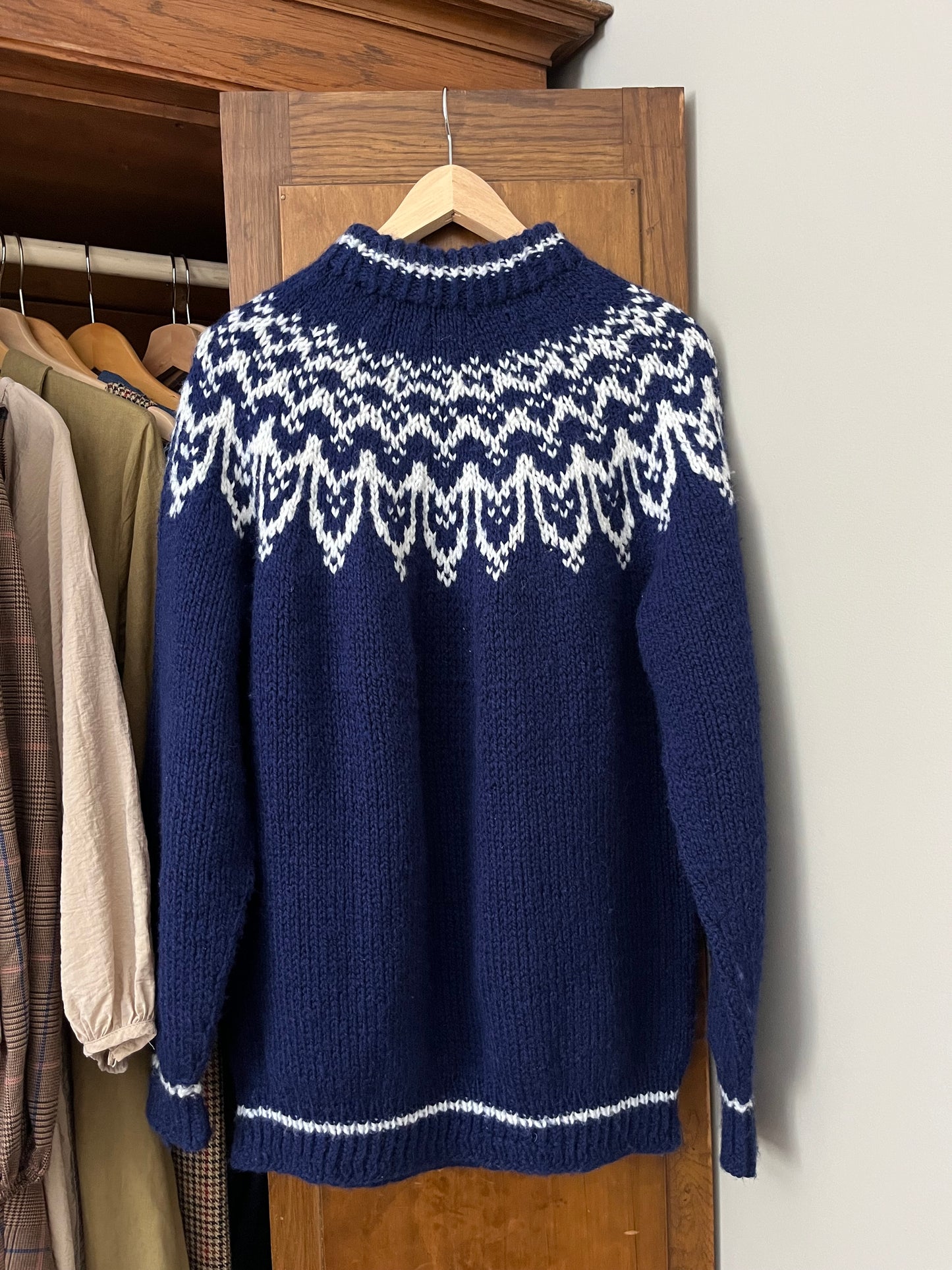 Tricot Fair Isle bleu et blanc (M/L)