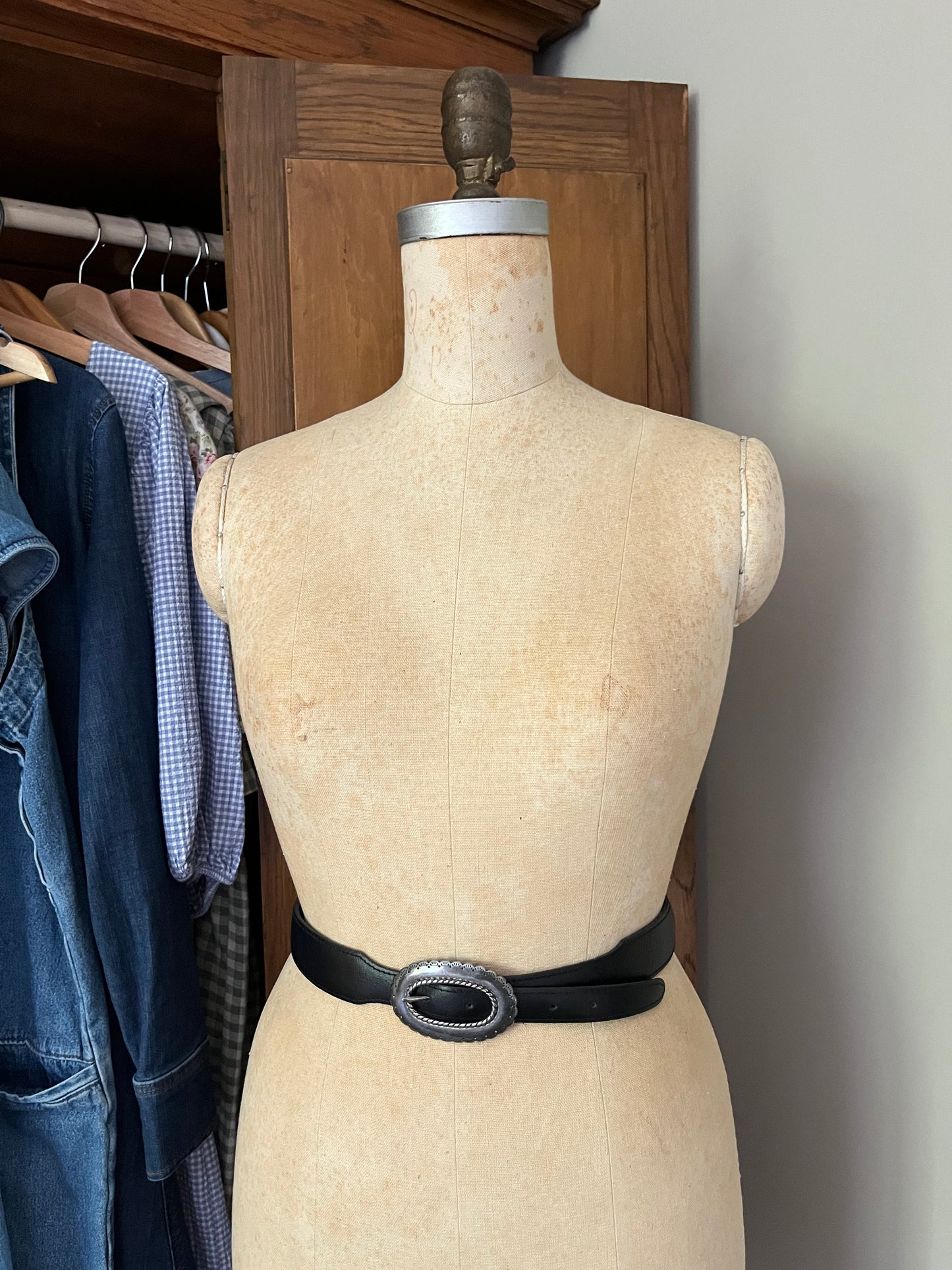 Ceinture noire en cuir western (Xsmall)