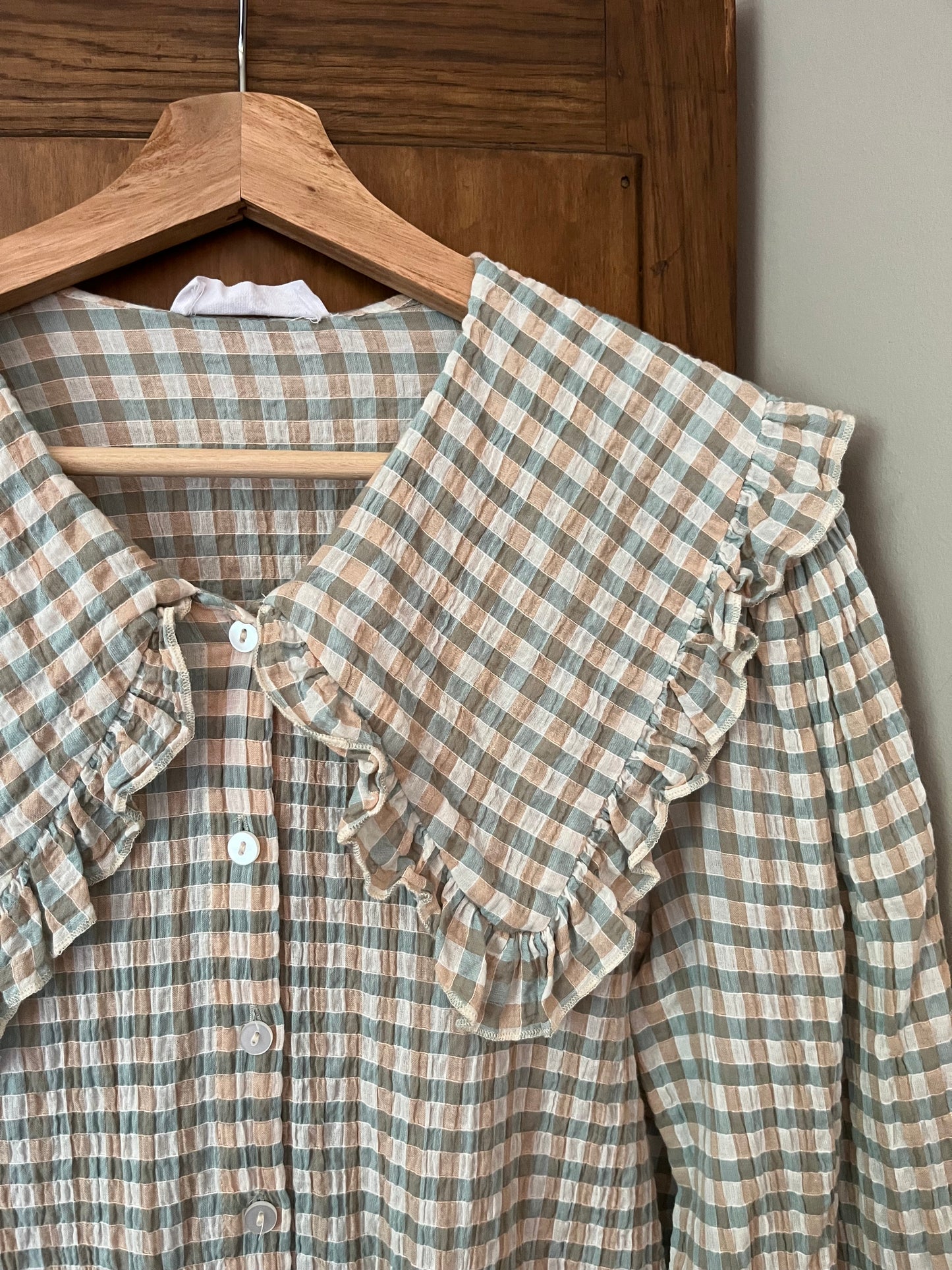 Chemise vichy col claudine Mango (S/M)