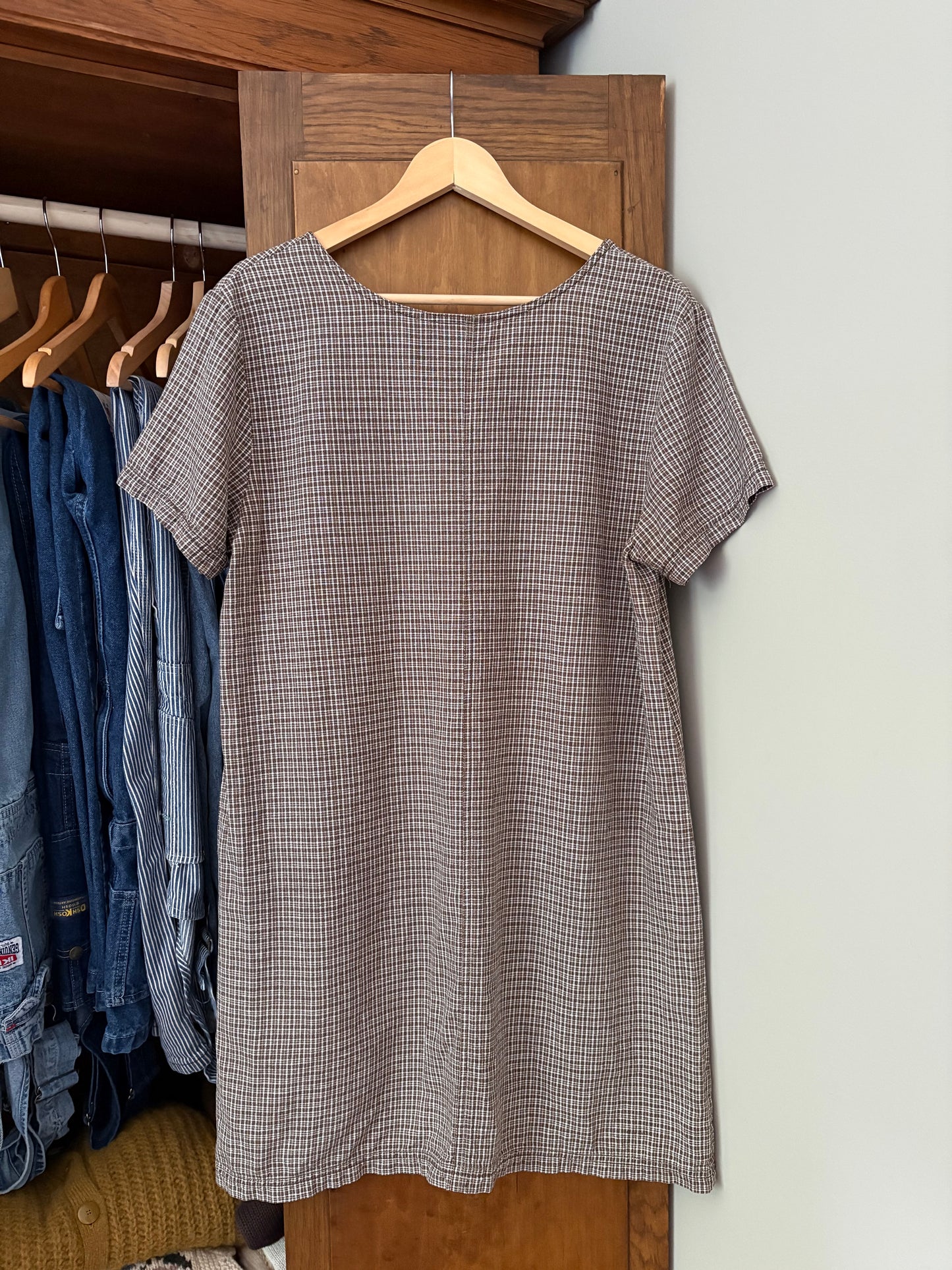 Robe courte carreauté brune vintage (M/L)