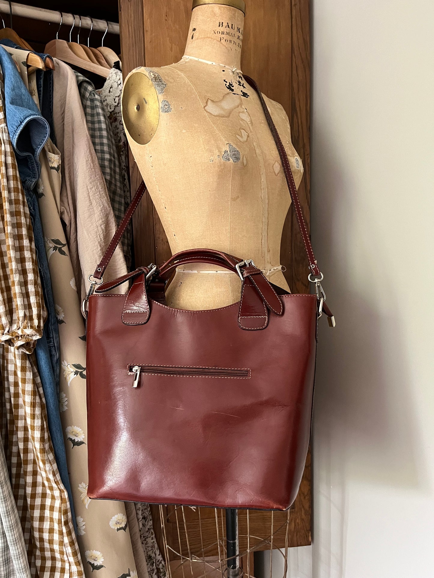 Sacoche en cuir acajou