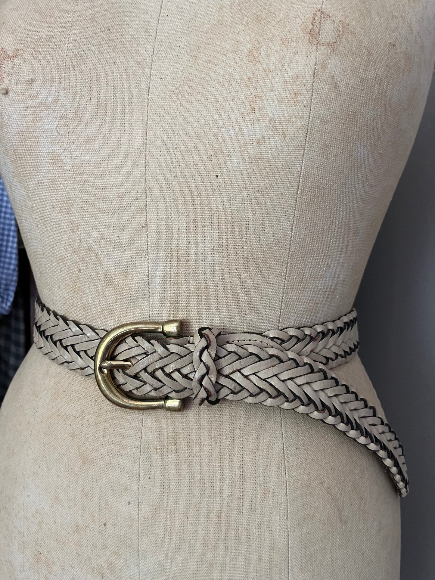 Ceinture tressée en cuir beige (Small)