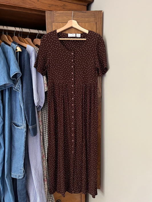 Robe à pois brune vintage (Small)