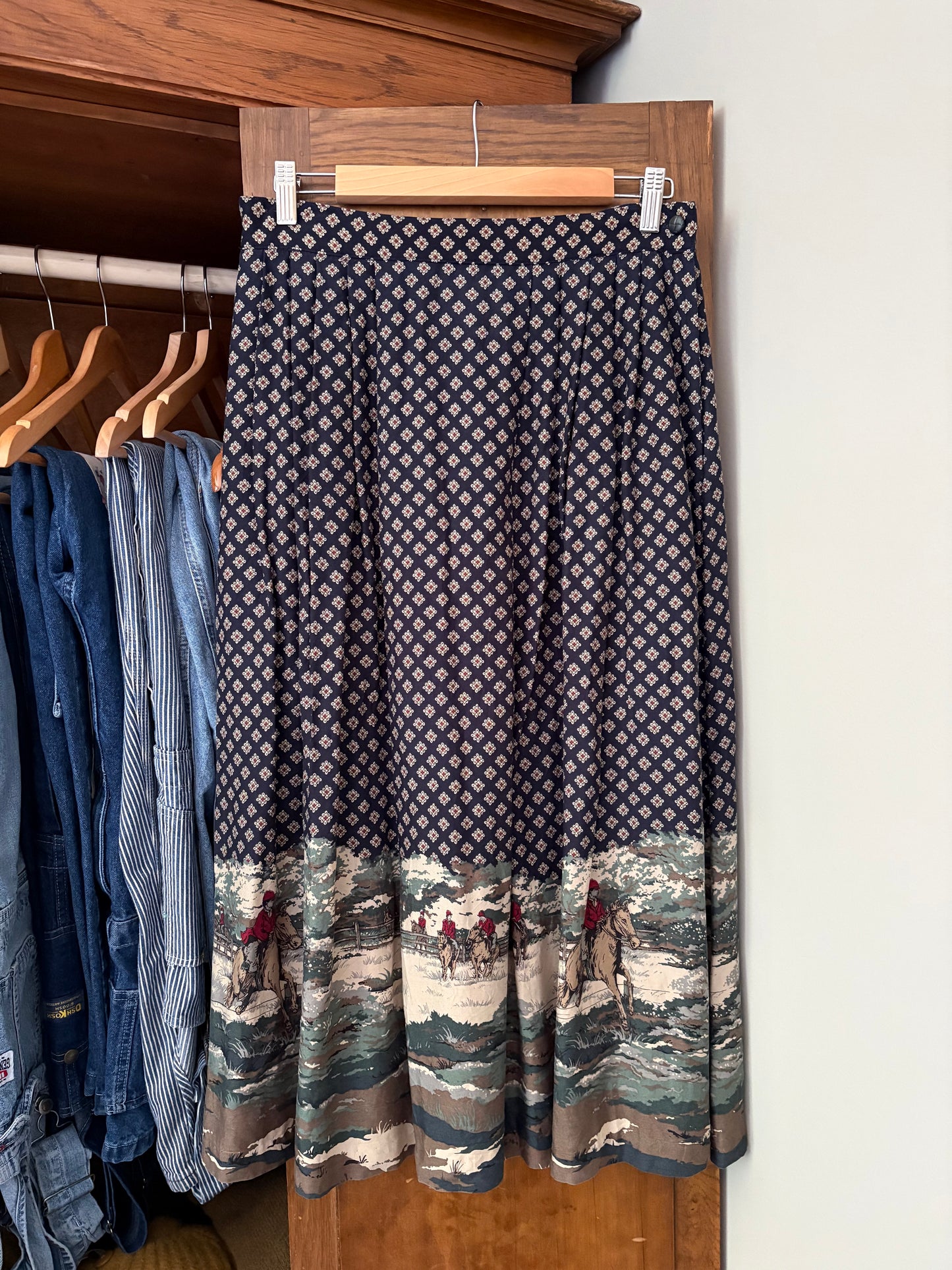 Jupe longue vintage avec motif équestre (M/L)