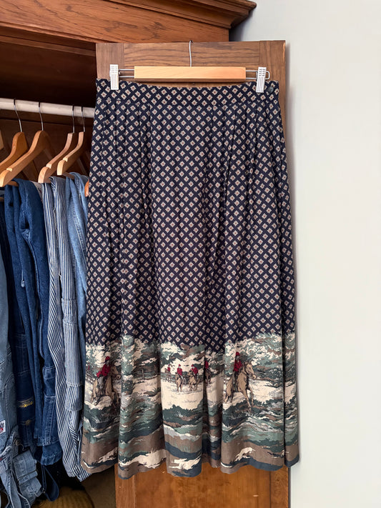 Jupe longue vintage avec motif équestre (M/L)