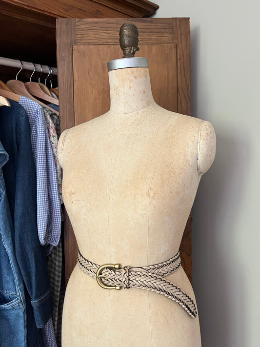 Ceinture tressée en cuir beige (Small)