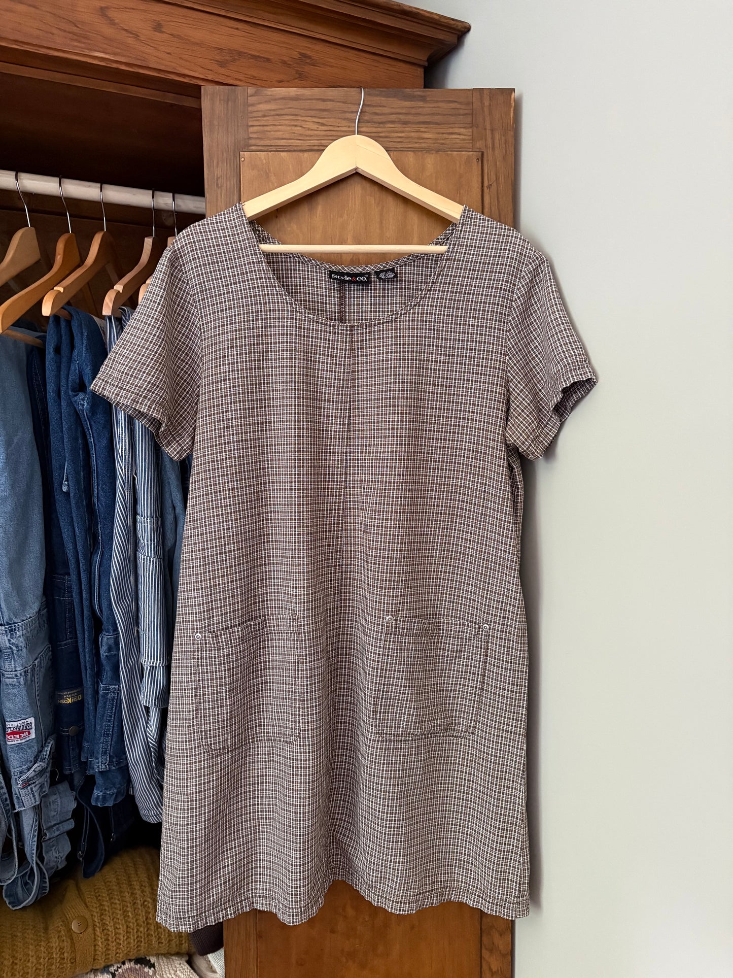 Robe courte carreauté brune vintage (M/L)