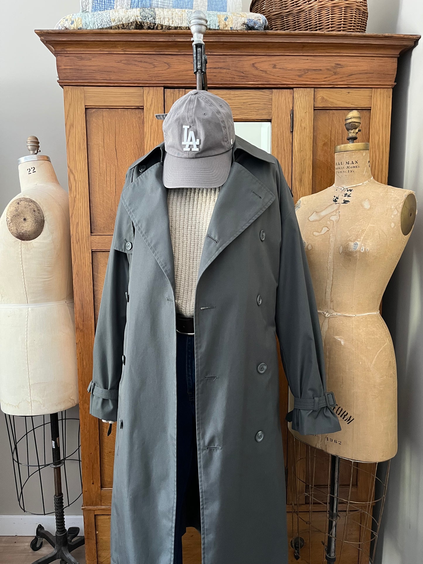 Trench coat gris/vert (L/XL)