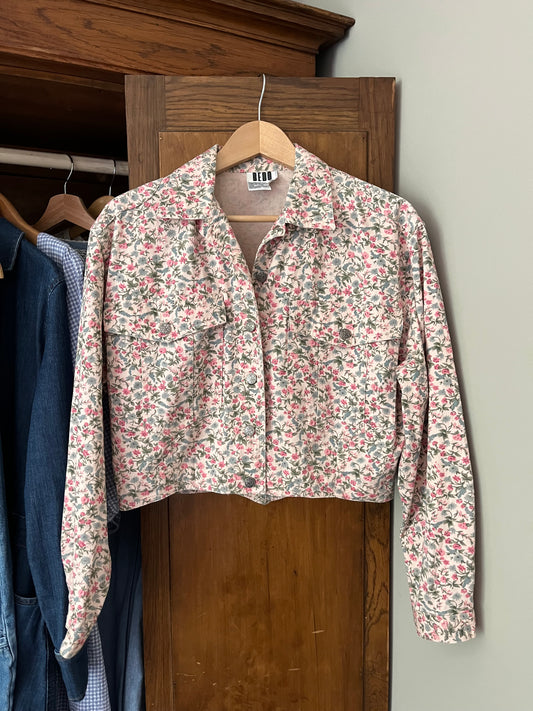 Manteau court en denim fleuri (Médium)