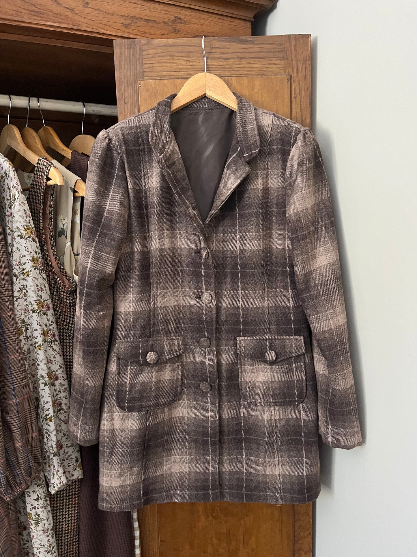 Veston long carreauté (XS/Small)