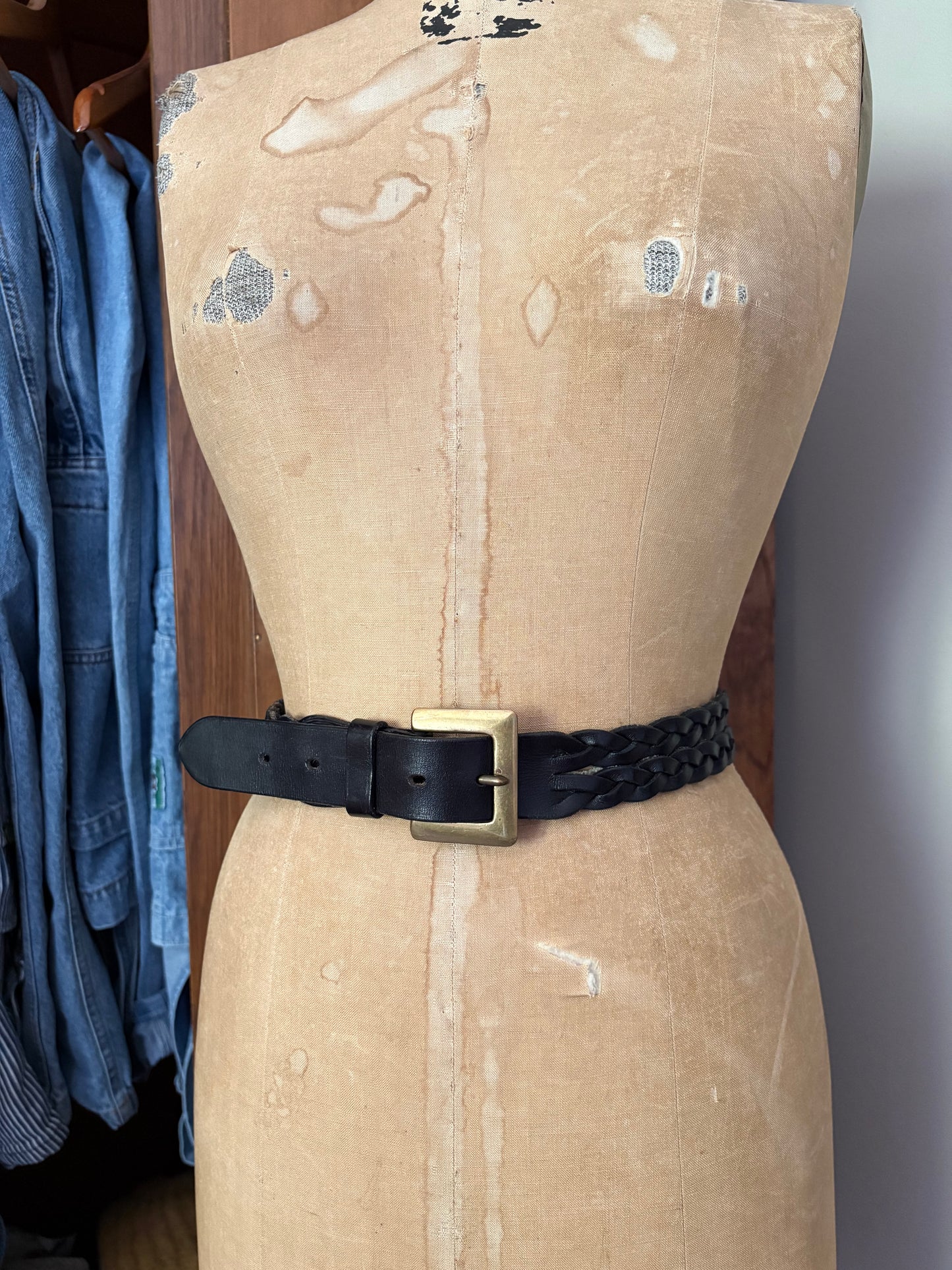Ceinture noire double en cuir (Médium)