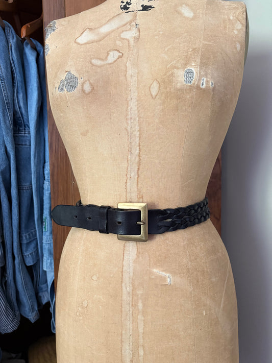 Ceinture noire double en cuir (Médium)