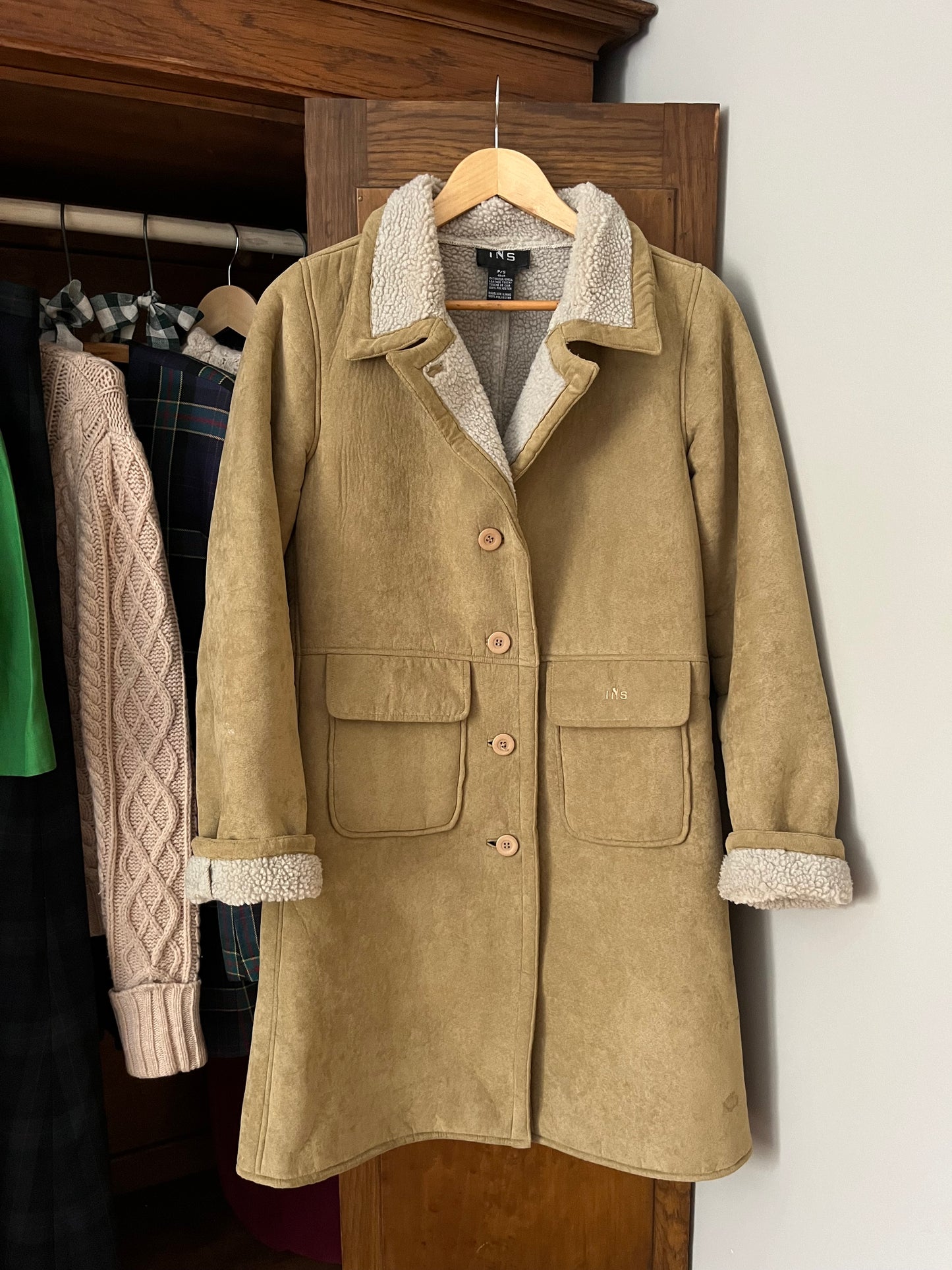 Manteau beige en suède (Xs/S)