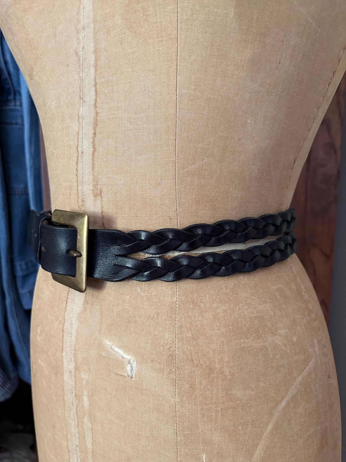 Ceinture noire double en cuir (Médium)