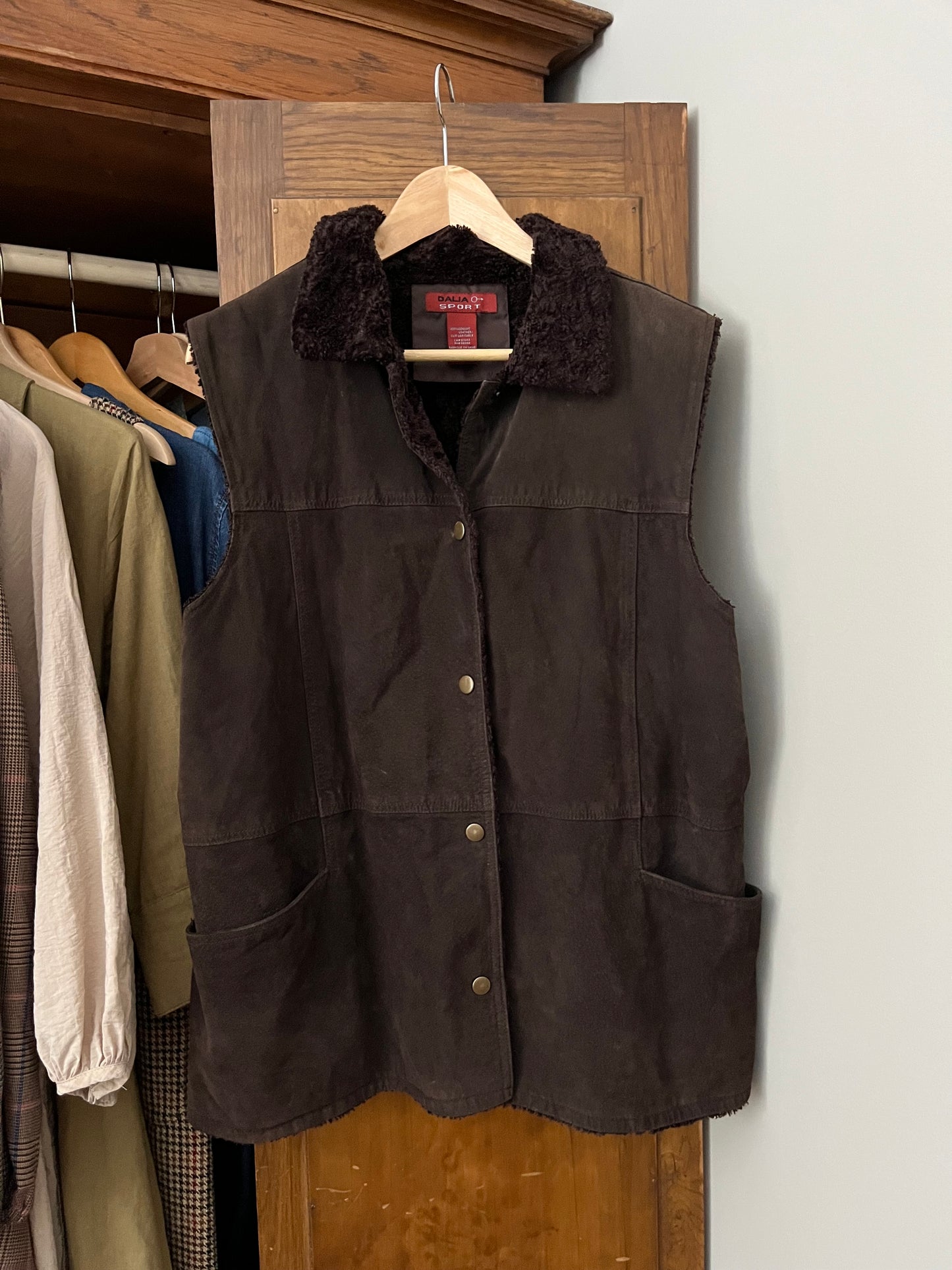Manteau sans manche en cuir brun (Xxlarge)