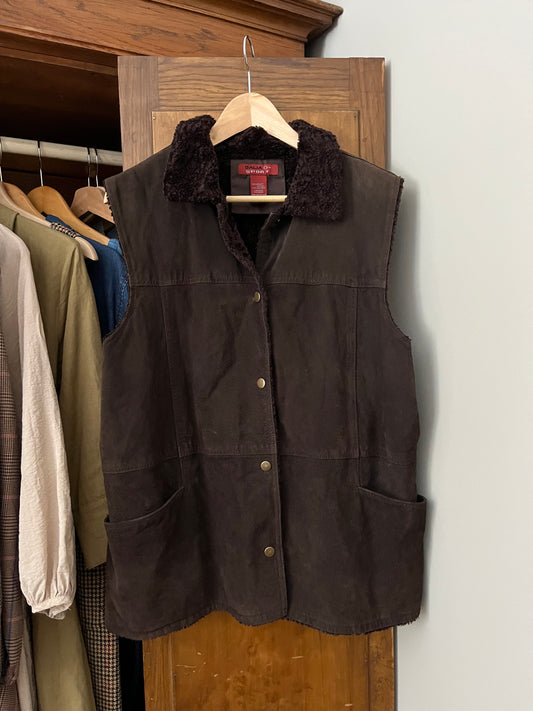 Manteau sans manche en cuir brun (Xxlarge)