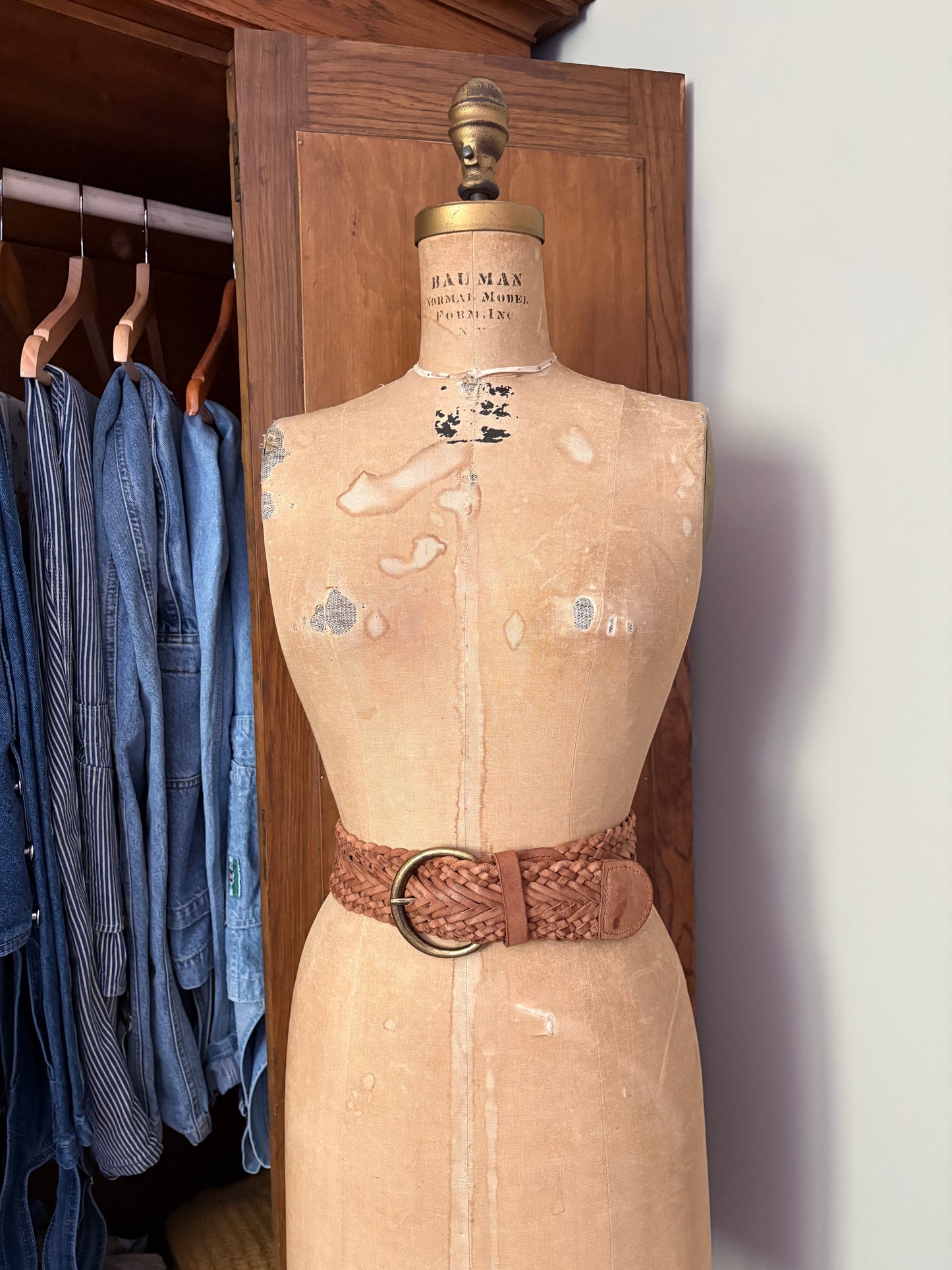 Ceinture caramel en cuir tressée (Xs/S)