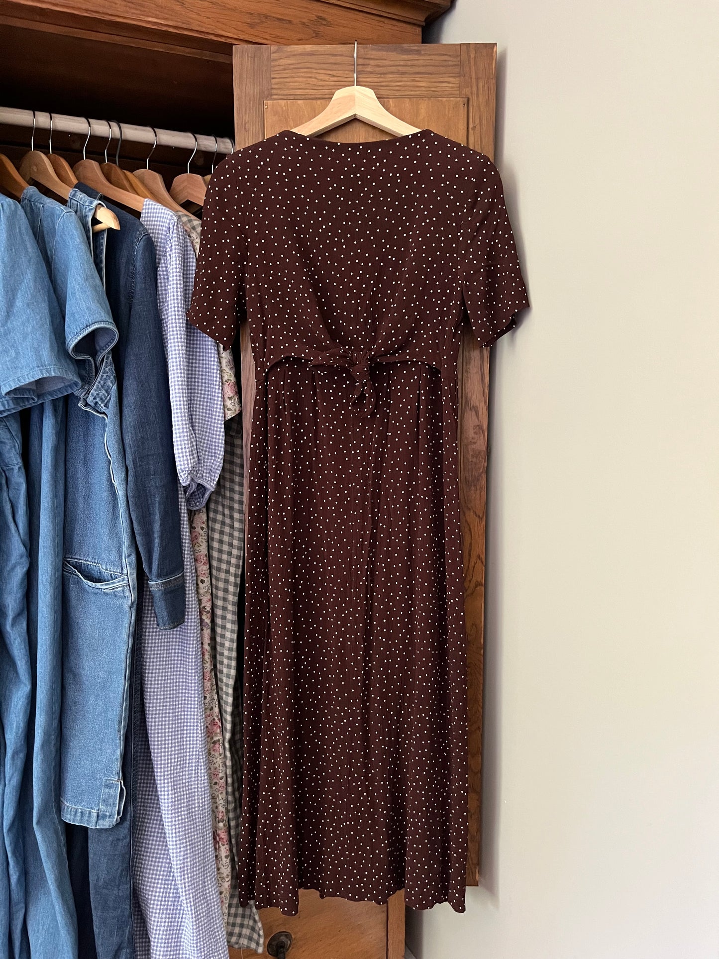 Robe à pois brune vintage (Small)
