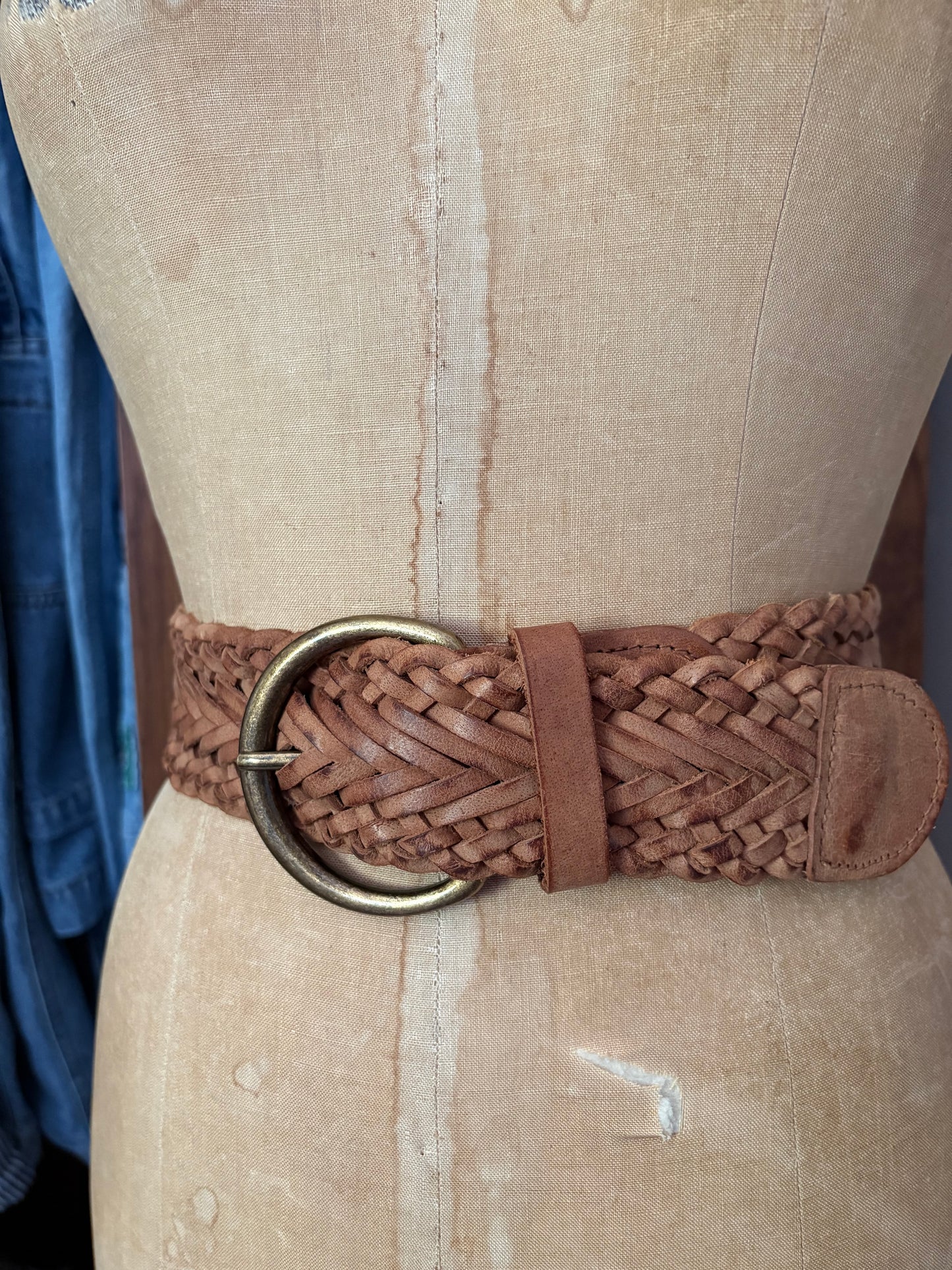 Ceinture caramel en cuir tressée (Xs/S)
