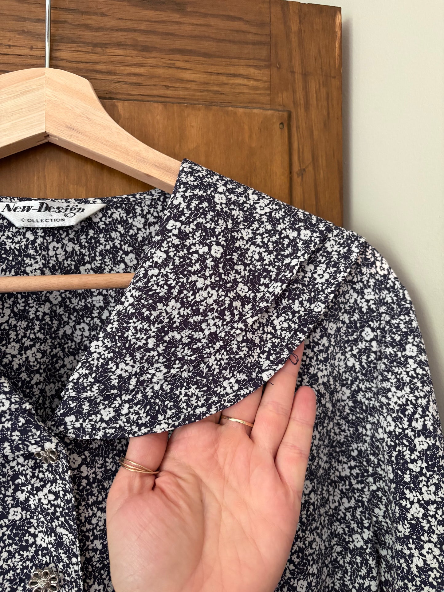 Blouse fleurie vintage col Claudine (Large)