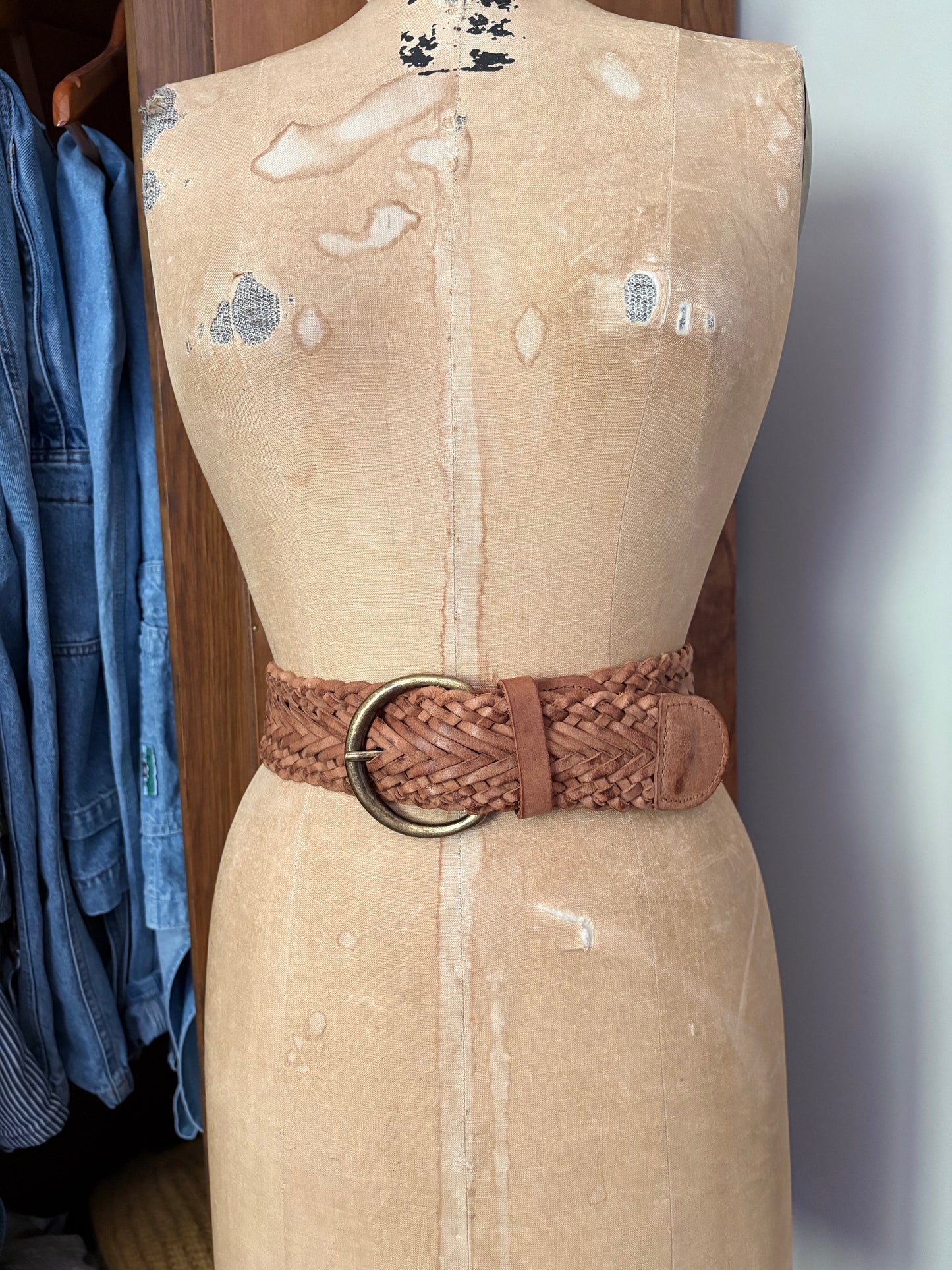 Ceinture caramel en cuir tressée (Xs/S)