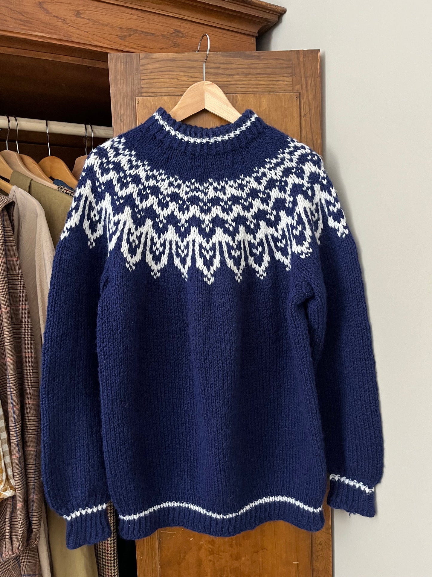 Tricot Fair Isle bleu et blanc (M/L)